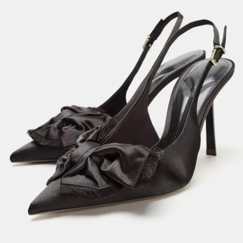 

Luxury Bow Decorated Pumps Women Fashion Pointy Toe Back Strap Buckle Designer Shoes Elegant Banquet Dress Shoe Zapatos De Mujer