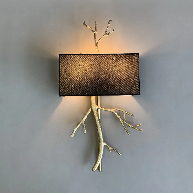 French all-copper wall lamp, American simple living room background wall bedside lamp, study aisle handmade pure copper  lamp