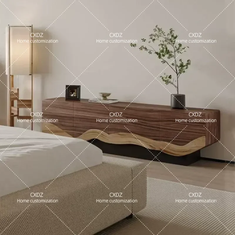 Wabi Sandy Wind Solid Wood TV Cabinet Floor to Ceiling Storage Locker Low Medium Antique Audio Visual Cabinet for Bedroom
