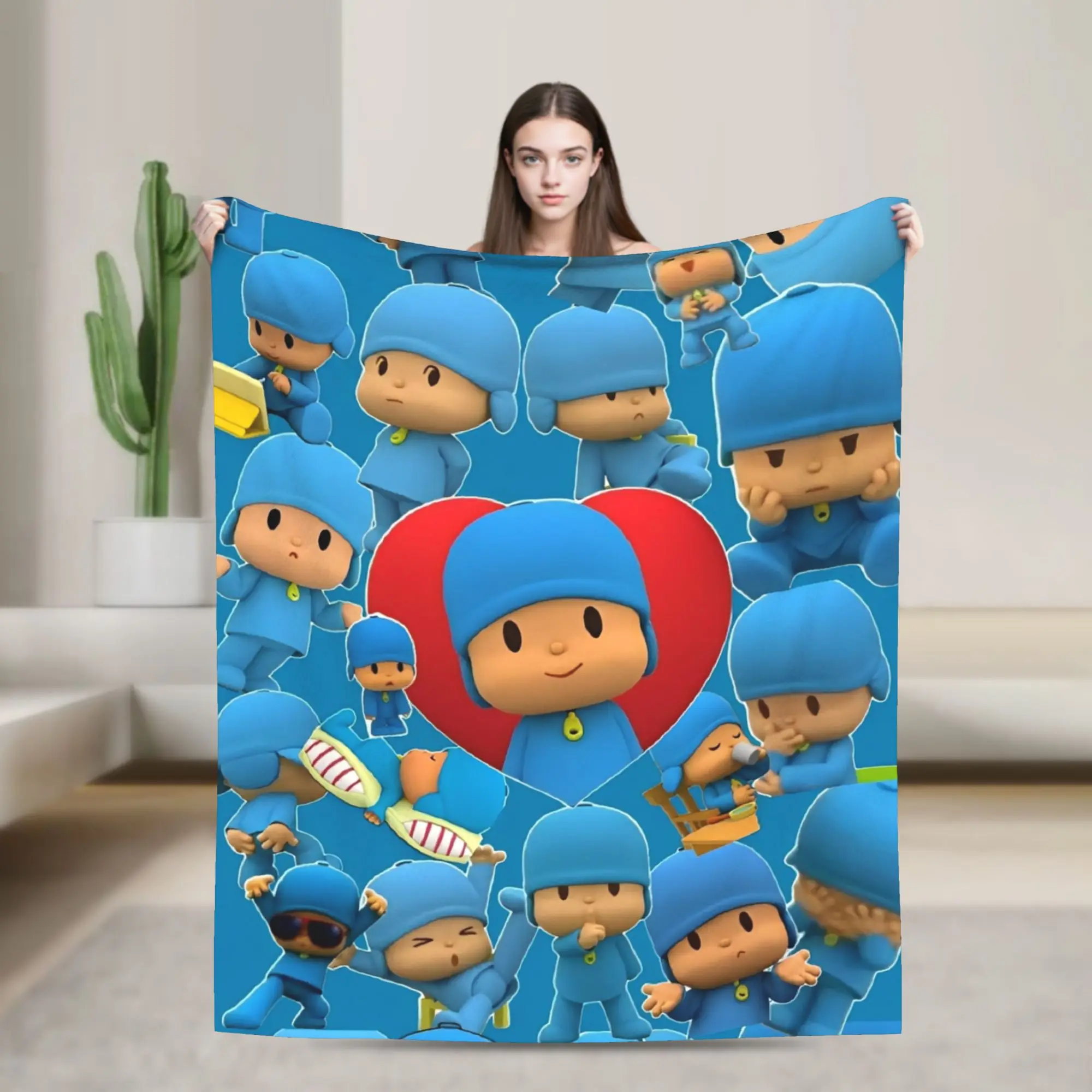 Love Pocoyoed Cartoon Blankets Fleece Spring/Autumn Animation Multi-function Warm Throw Blankets for Bed Couch Bedspread