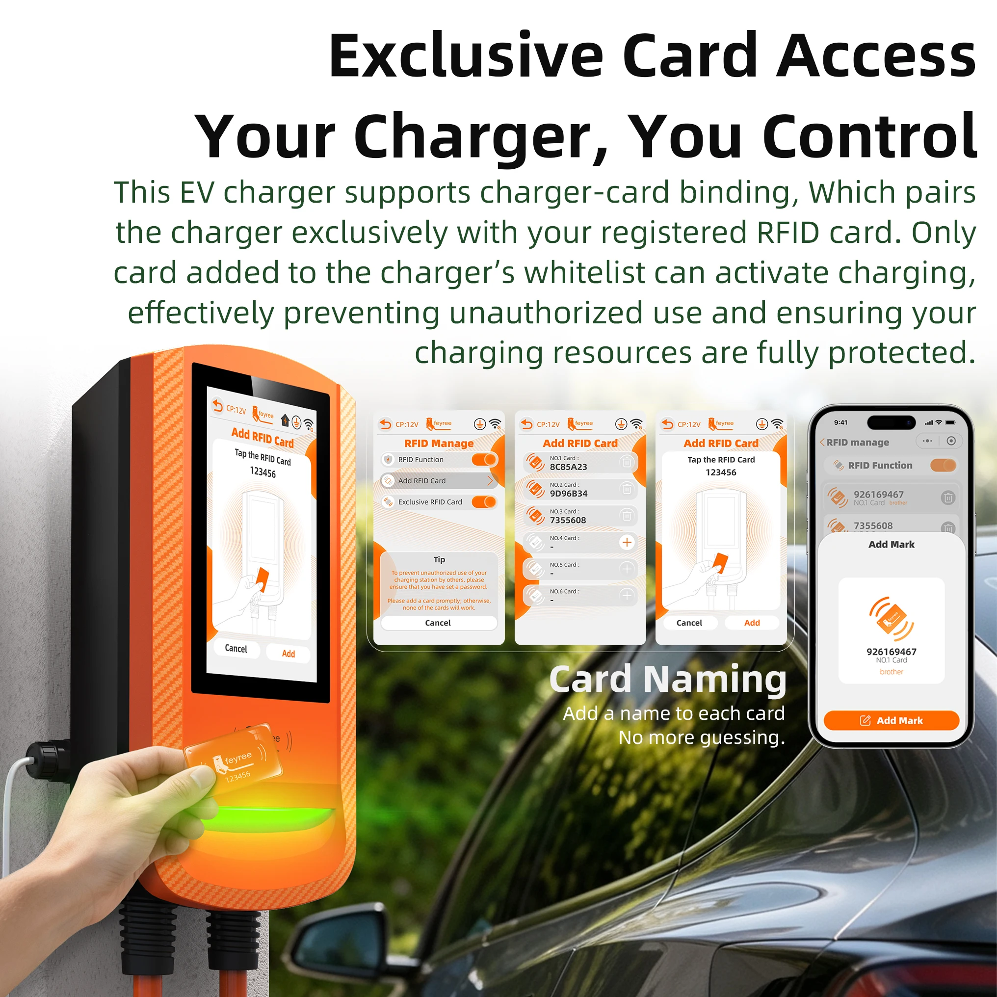 Feyree Wallbox 7 inch Touch ScreenType 1 EV Charger OTA Upgrade with Safety Exclusive RFID Control & DLB Anti-overload Function