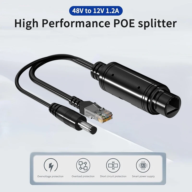 Waterproof 1000Mbps POE Splitter  48V to 12V IEEE 802.3af/at Adapter for Outdoor IP Camera CCTV Security System