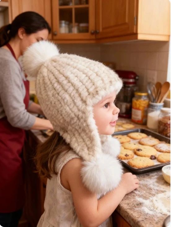 Warm Winter Hat for Kids Boy Girl Real Mink Fur Natural Fox Pompom Cap with Earflap - Children's Fashion Outerwear