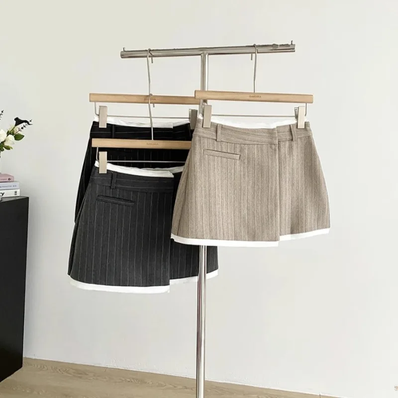 

Korean Style Irregular Casual Striped A-line Skirt Women 2025 Summer New High Waist Contrast Color Patchwork Sexy Mini Skirt