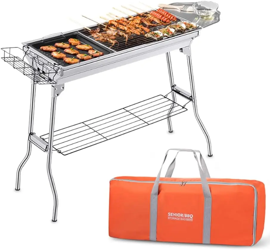 Portable Charcoal Grill,Outdoor BBQ Grill for Christmas Picnic, Thanksgiving Family Gathering and Backyard Barbecue,With Storage