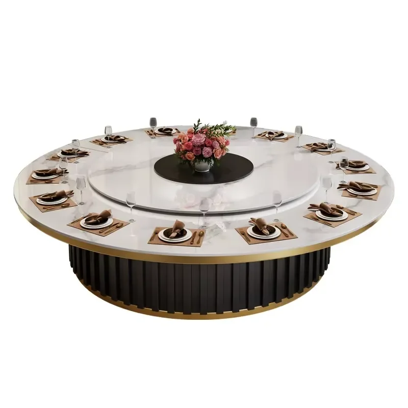 #Commercial Round Dining Table Modern Design Rock Top & Auto Turntable for Restaurant Hotel Private Dining Rooms