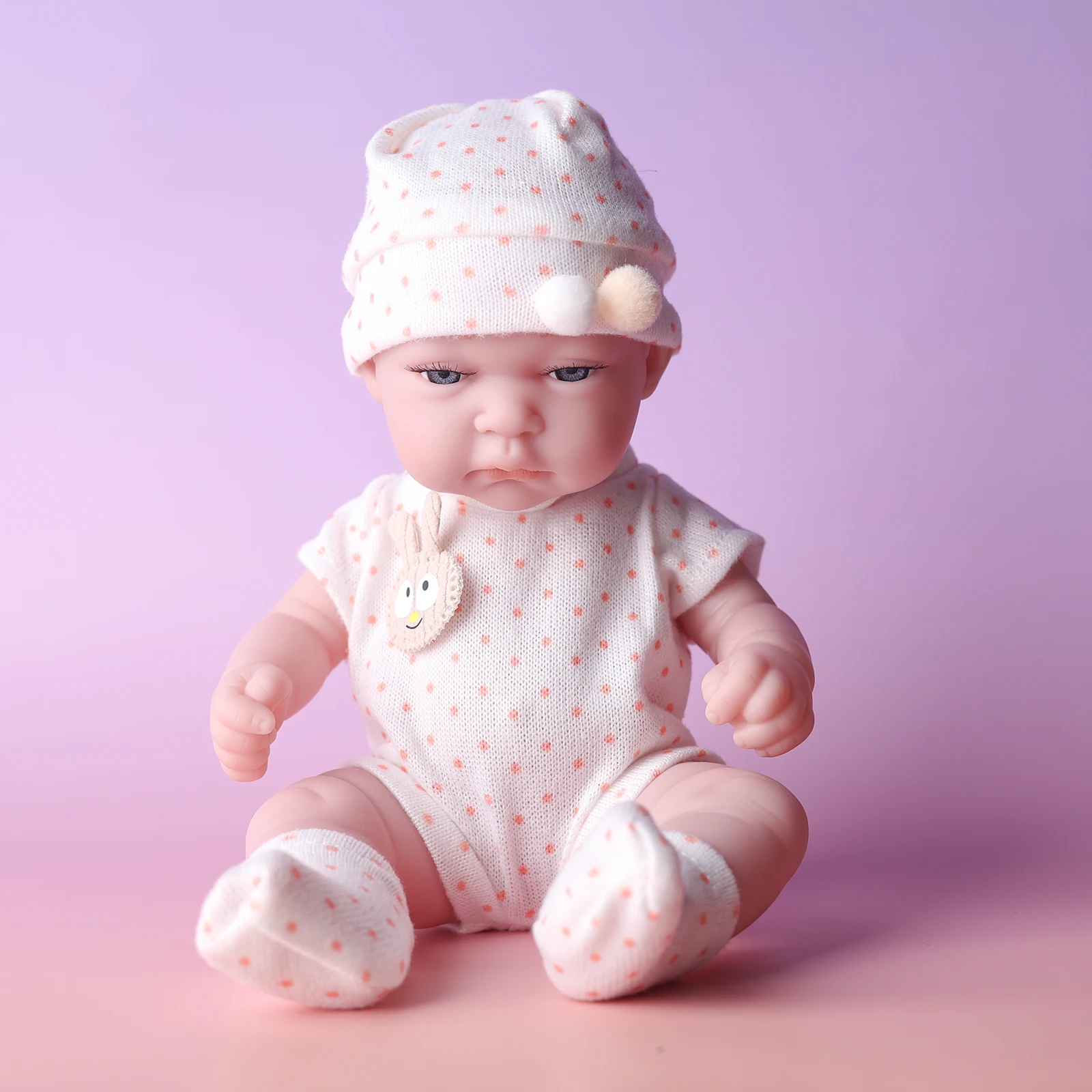 11 Inches Realistic Reborn Baby Dolls with Hat, Vinyl Body Fashion Stocking & Clothes, Children Birthday Gift