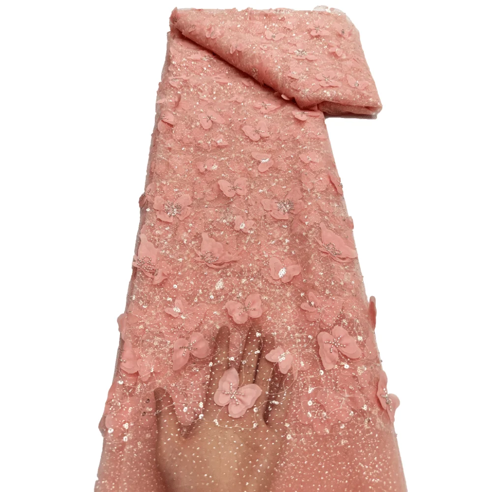 ثلاثية الأبعاد فراشة شبكة مطرز أقمشة الدانتيل 2025 النساء 5 ياردة مادة الدانتيل الأفريقي أنيقة مطرز صافي الدانتيل فساتين الزفاف الترتر