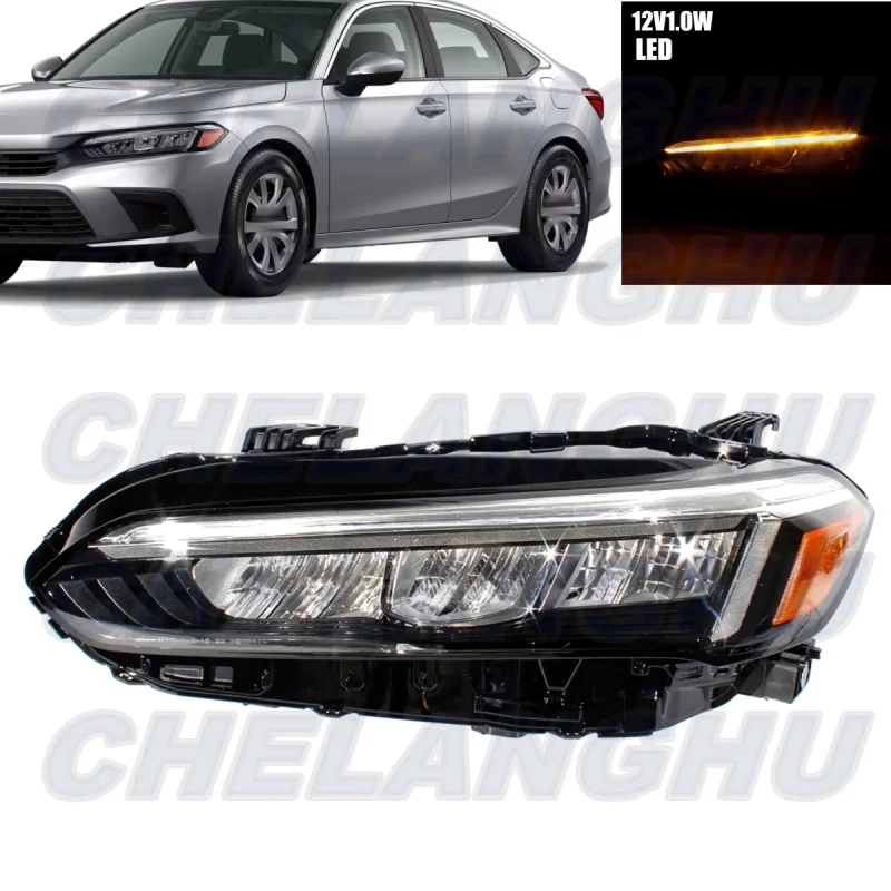 

LED HeadLight For Honda Civic 2022 2023 Sedan EX LX Left Side Front HeadLamp DRL With LED Bulbs car accessories