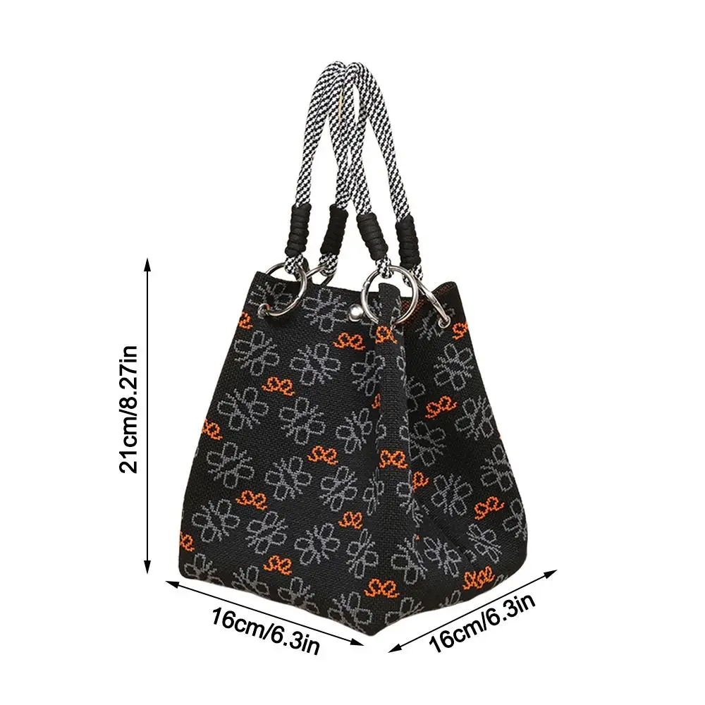 Portable Cartoon Knitted Bucket Bag Handmade Large Capacity Wrist Bag Woven Ring Buckle Tote Bag for Women Girls view 6