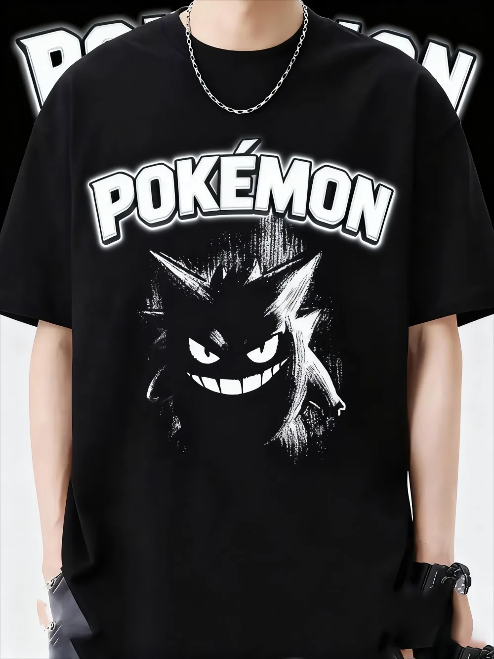 2025-verao-pokammon-animacao-marca-100-algodao-gengar-impresso-camiseta-para-homens-e-criancas-harajuku-casual-manga-curta-y2k