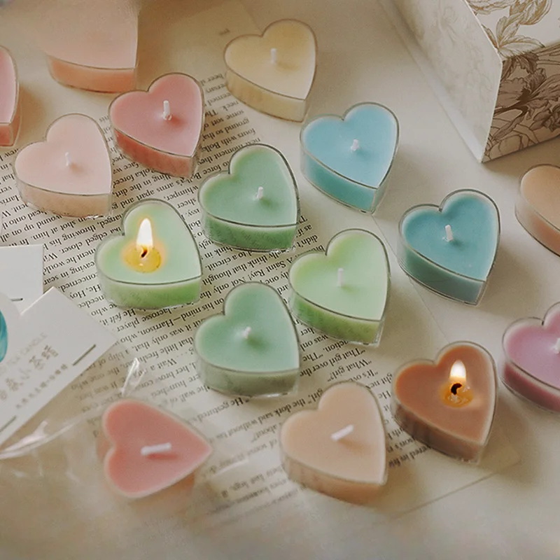 

10pcs Heart Shape Tealight Candle Scented Aromatherapy Tea Candle Soy Wax Can Burn for 2 Hours Romantic Gift