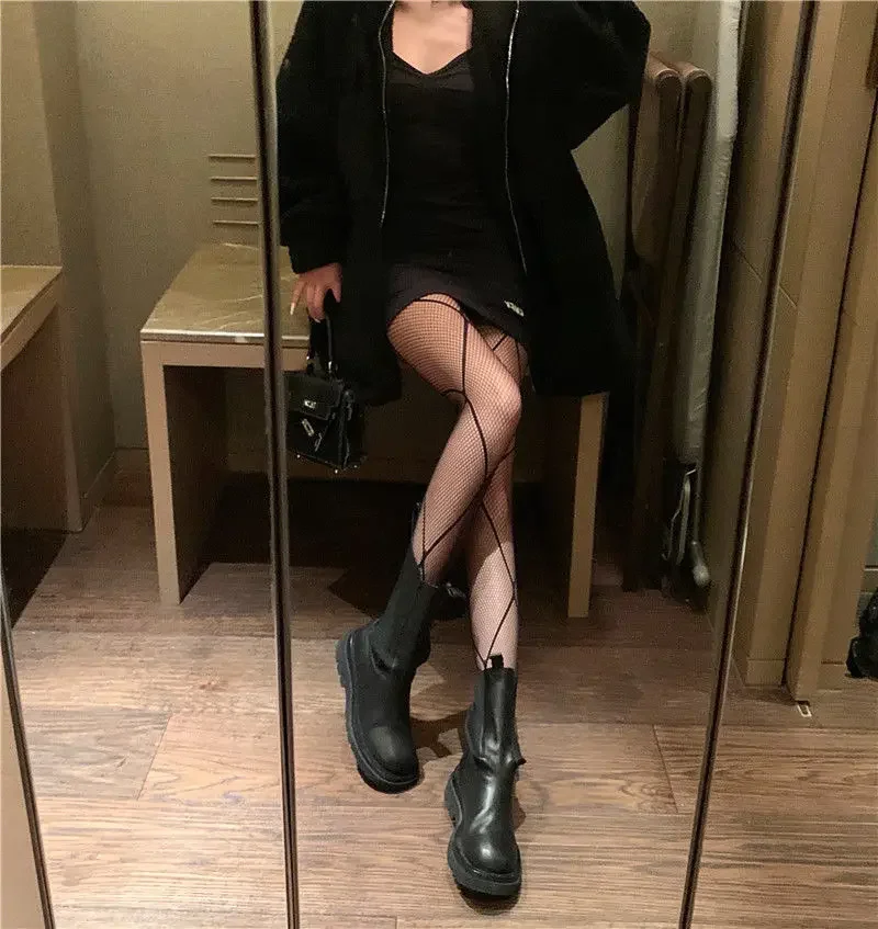 Collant in nylon estivo sexy da donna Calza con rombo incrociato Calze gotiche Maglia a rete senza cuciture Costumi cosplay neri anime