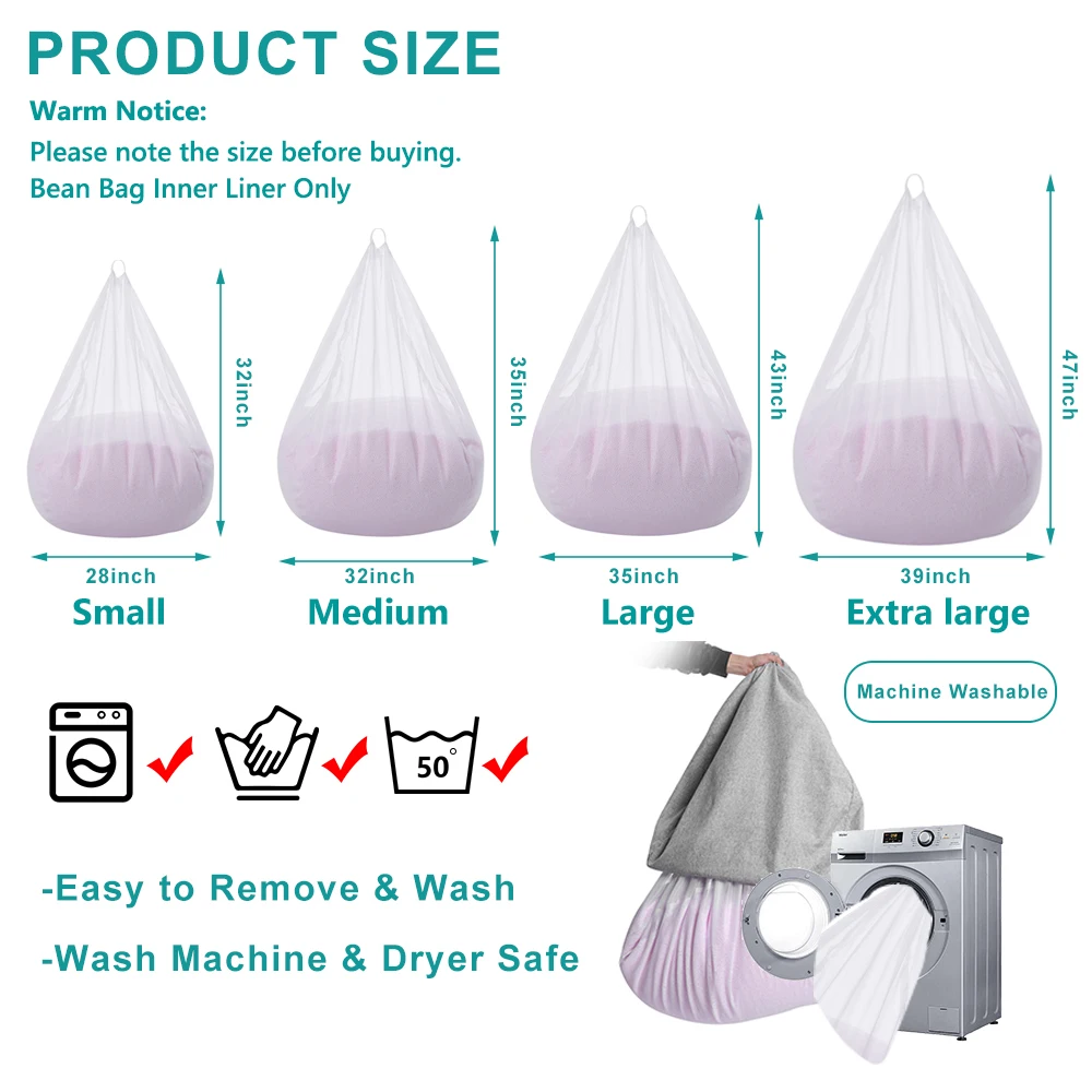 No Filler Zipper Opening Lazy Sofa Inner Liner Bean Bag Insert Replacement Cover Bean Bag Inner Liner Inner Liner for Bean Bag