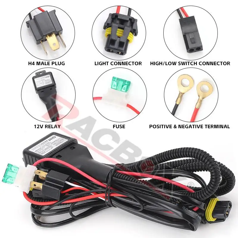 H4 Relay Wiring Harness Socket HID Xenon Lamp Connector Telescopic Lamp Control High Low Light Beam Line Group 1 Lead 2 Lamps