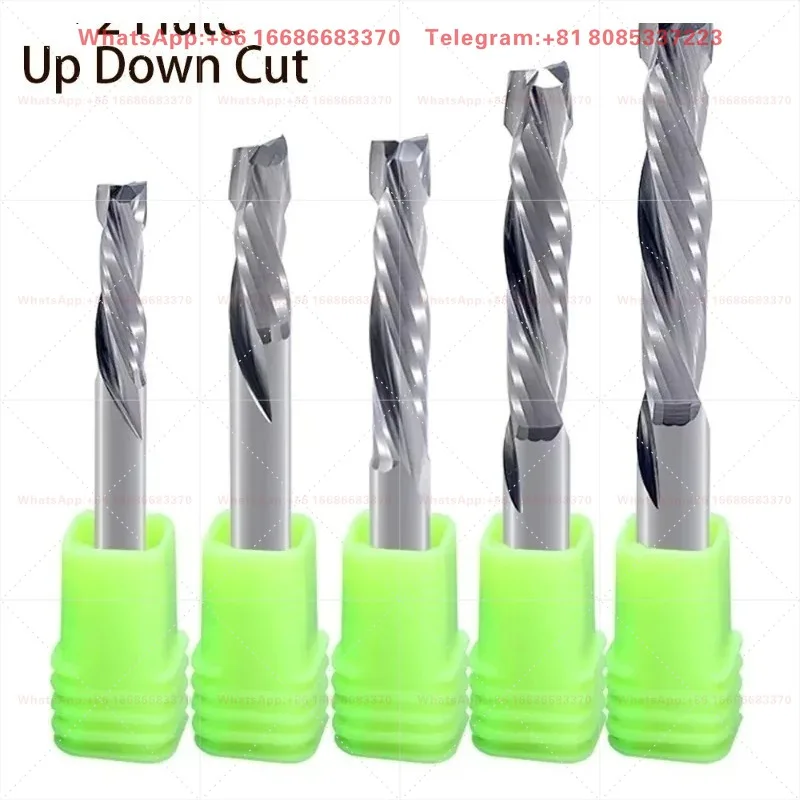 10Pcs 3.175/4/5/6/8/10mm Two Flute UP DOWN Cut Milling Cutter 2F Carbide End Mill CNC Router Engraving Bits for Wood working