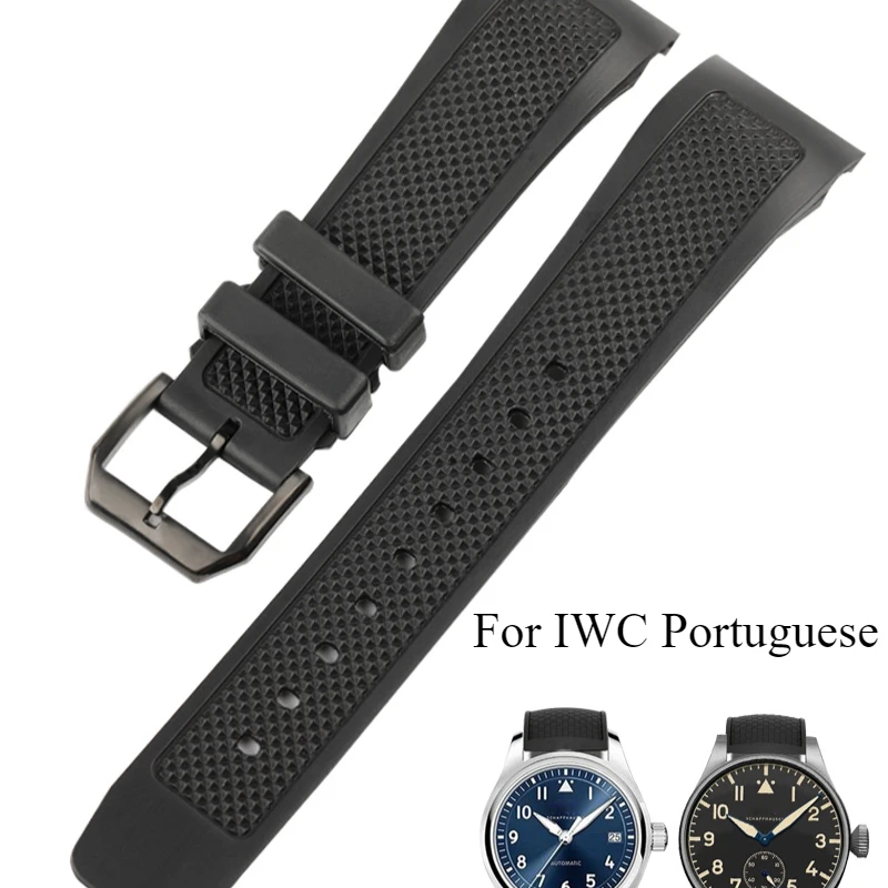 Delicate Selected Exquisite Silicone Watchband Curved Interface for IWC Portuguese Series Soft Sweatproof Strap 22mm Black Blue