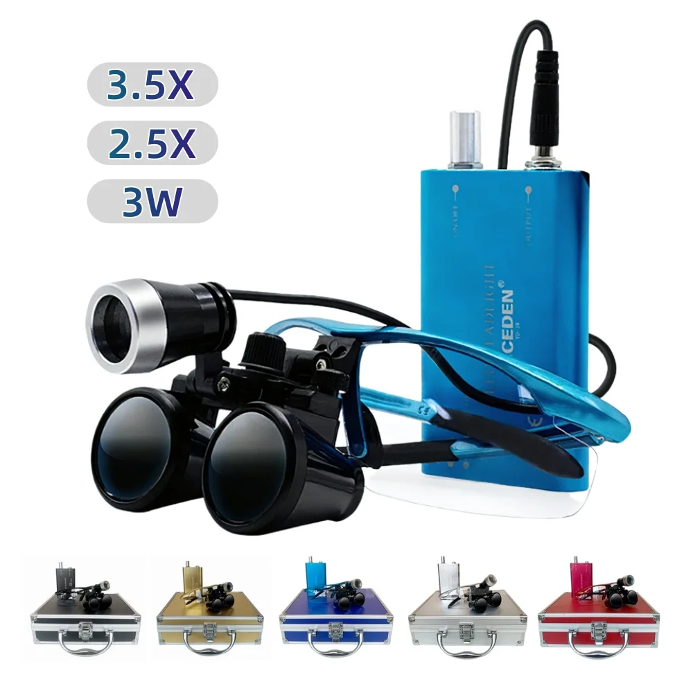 Dental Loupes Magnifier Medical Surgery Surgical Operation Loupe 3W 3.5X/2.5X LED Headlight Magnification Binocular Aluminum Box