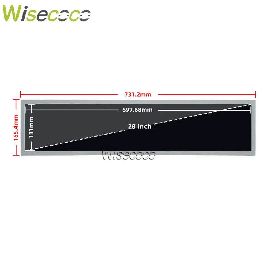 Wisecoco 28 Inch Ultra Wide Monitor 1366x256 Digital Signage LCD IPS 800 Nits Bartop Arcade Cabinet Screen Sunlight Readable