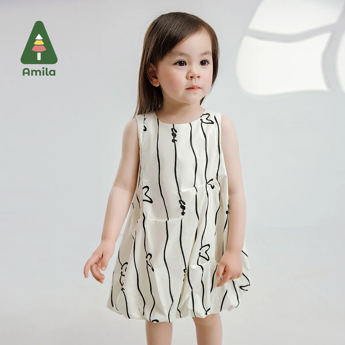 Amila 2024 Summer New Baby Skirt Simple and Comfortable All-match Striped TankTop Dress for Girls 0-6Y