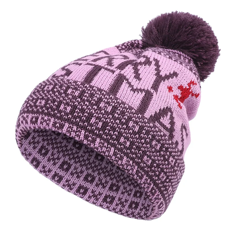 Christmas Elk Print Knitted Christmas Beanie Hat Winter Warm Ear Protector Beanies Cap Skiing Outdoor Keep Warm Hats Bonnets