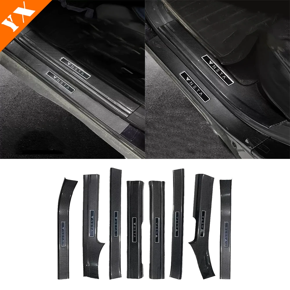 

For NETA V 2022 2023 2024 ABS Carbon Garnish Accessories Car Door Sill Scuff Plate Welcome Pedal Protection Trim