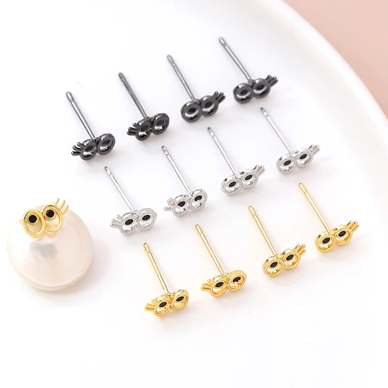 4 Pieces  Copper Plated Real Gold Cute Big Eye Glasses Frame  DIY Made Jewelry Found Baroque Pearl Doll Pin Accessories