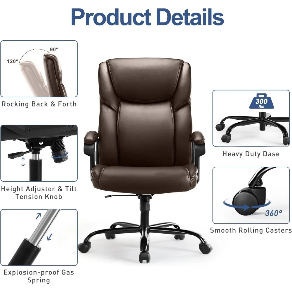 كرسي مكتب تنفيذي منزلي مريح من OLIXIS، ظهر مرتفع ودعم قطني قابل للتعديل بارتفاع 360 درجة دوار-بني، 25.59D #4