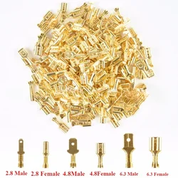 100Pcs/Lot 2.8/4.8/6.3mm Female and Male Crimp Terminal Brass Car Speaker Electric Wire Connectors And Insulating Sheath