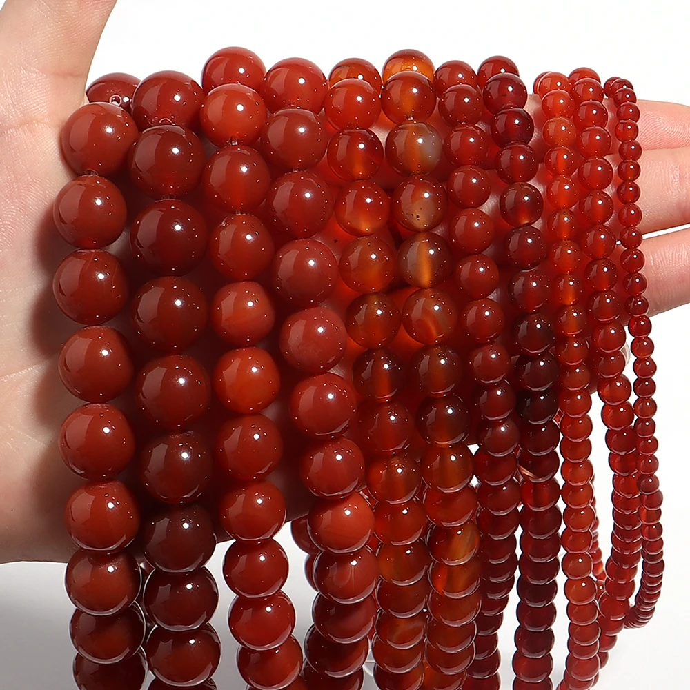 1Strand Red Carnelian Agate Natural Stone Beads For Jewelry Making 2/3/4/6/8/10/12/14mm Round Loose Beads DIY Bracelet Findings