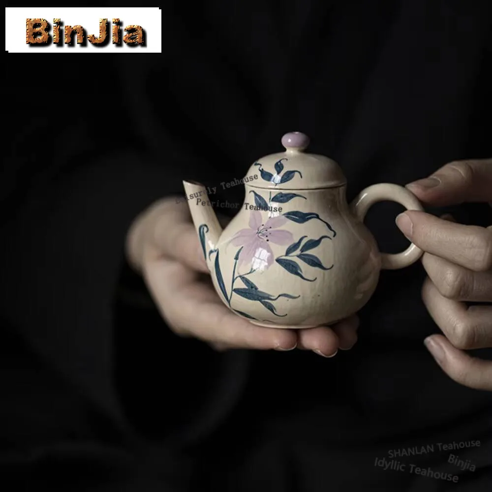 Boutique Hand-painted Flower Teapot Handmade Ball Hole Filter Pot Creative Make Up Clay Pot Tea Brewing Kettle Tableware Craft