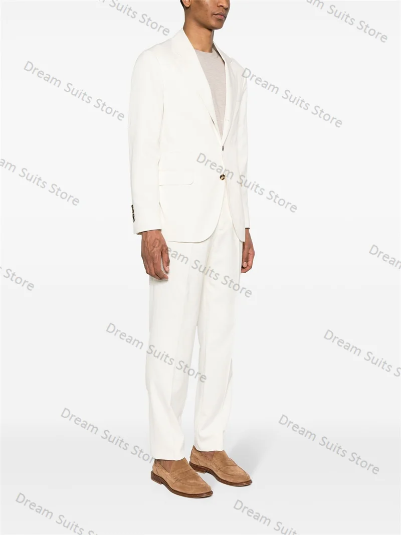 Witte Elegante Mannen Pakken Set 2-delige Blazer + Broek Aangepaste Formele Kantoor Jas Prom Jurk Lente Bruiloft Tuxedo Mannelijke Jas