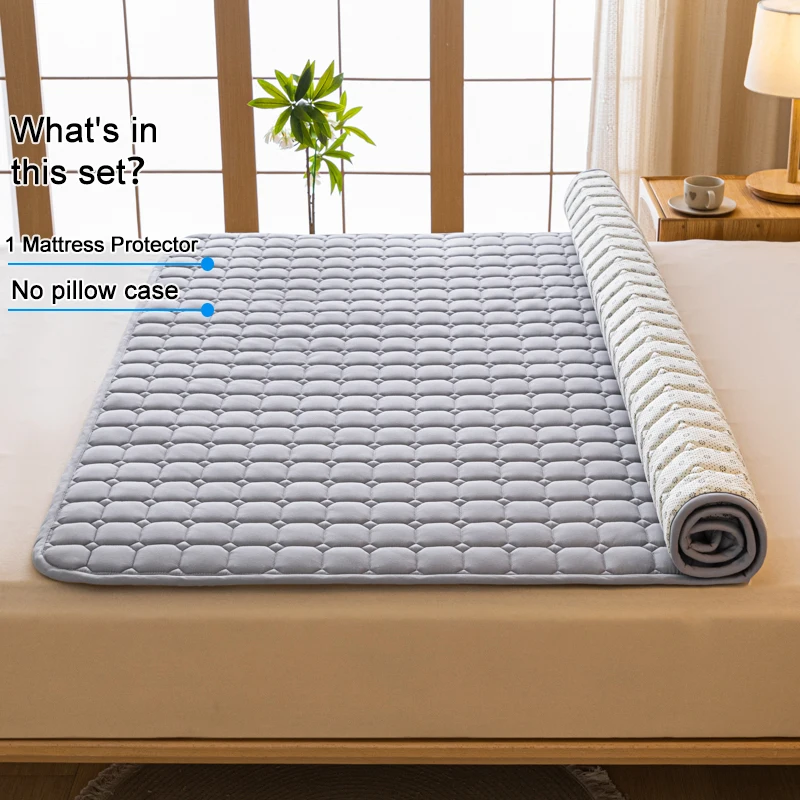 Quilted Mattress Protector Pad with Four Corner Elastic Bands, Breathable Anti-Slip Dustproof Mattress Top Cover, Skin-Friendly
