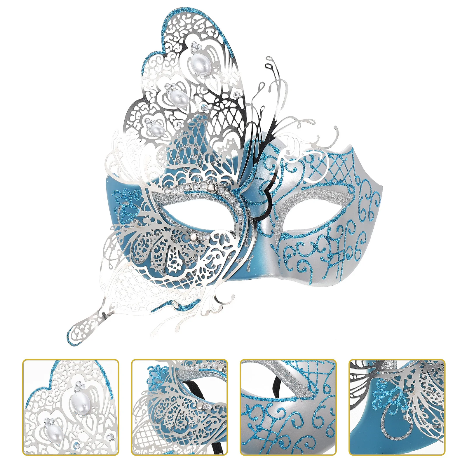 

Butterfly Mask Half Face Masquerade Mask for Halloween Party Women Costume Accessory Metal and Plastic Design Elastic Strap Fit