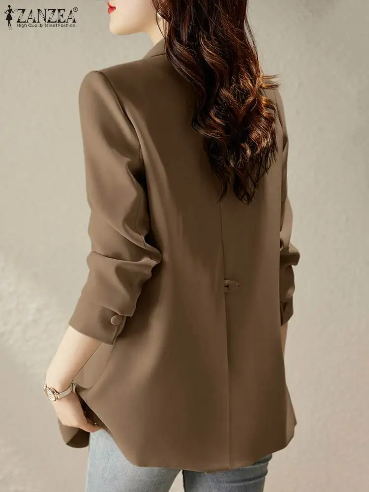 Stylish Women Blazer  Autumn Long Sleeve Coats Jackets ZANZEA Fashion Casual Lapel Neck Solid Work Suits Elegant Ladies Blouse