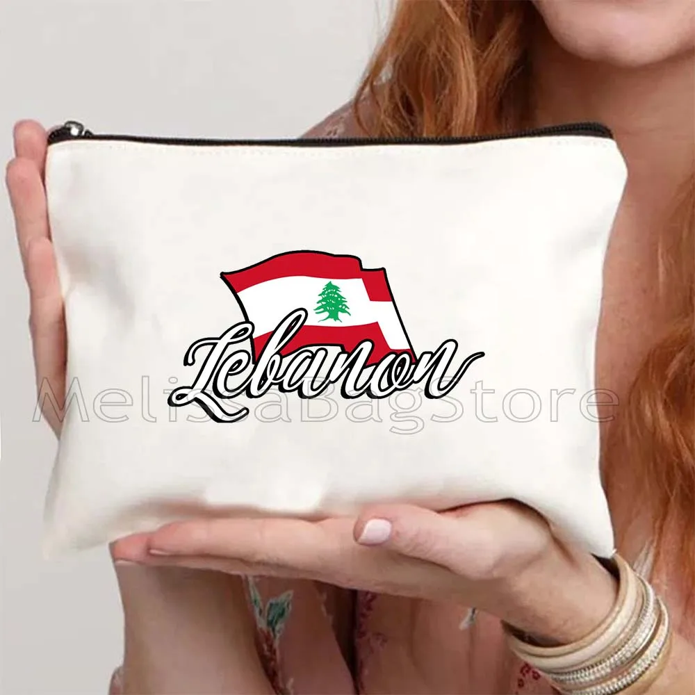 Love Beirut Lebanese Lebanon Flag Roots Arabic Cute Gifts Girl Canvas Cosmetic Bag Makeup Toilet Bags Pencil Case Zipper Pouch