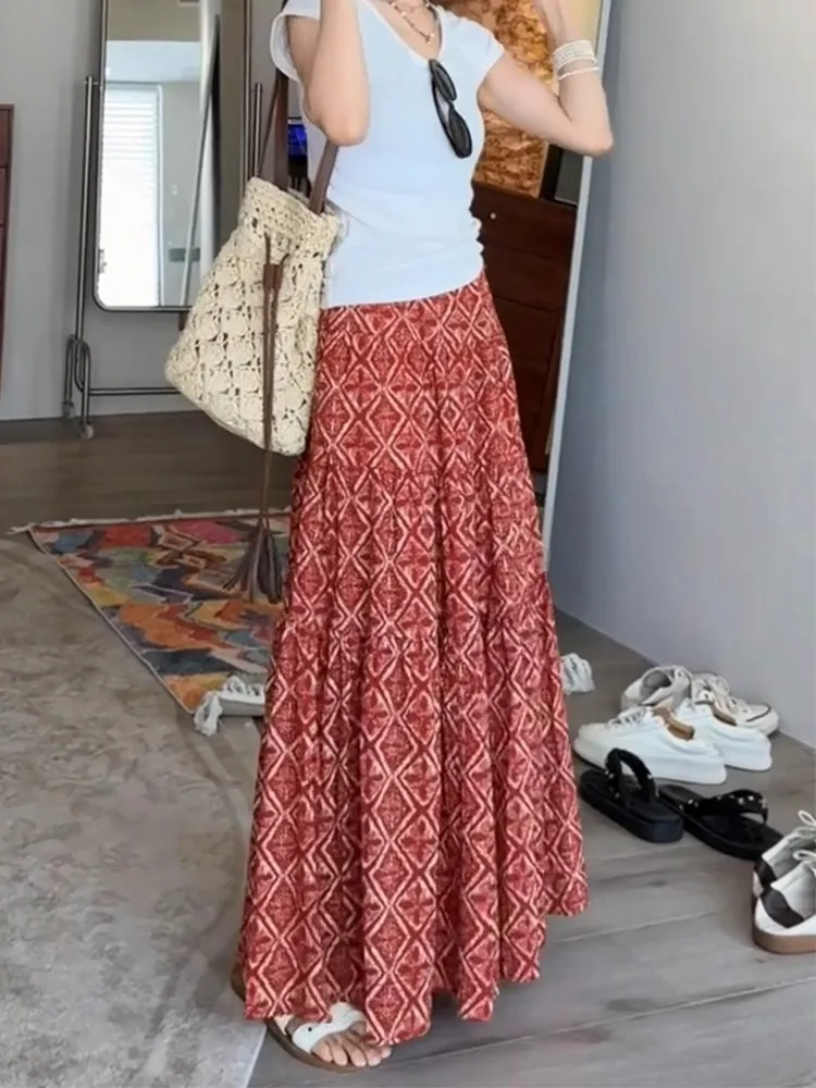 

plus Size n Print Maxi Skirt Faionable Versatile High Waist A-Line Summer Dr for All Body pes Casual Wear