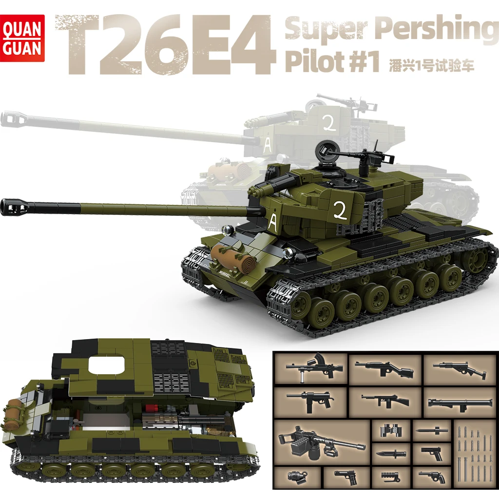 

T26E4 Ww2 US Army Super Pershing Medium Tank World War II Building Blocks Ruins Block Model Bricks Collection Model for Child