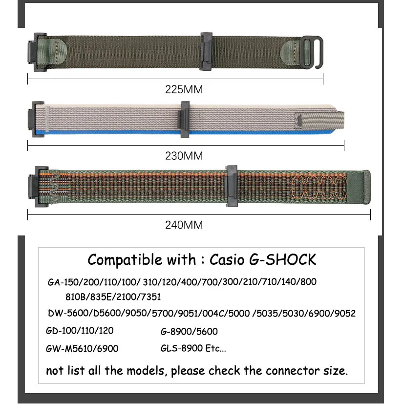 For Casio G-SHOCK GA-110 700 GD100 DW5600 G-5600 GW-M5610 GLS-8900 Watch Band 16mm Sports Nylon Loop Strap Wrist Bracelet Belt