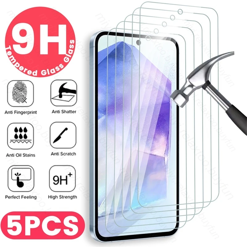 5Pcs Protective Glass For SamsungA55 Samsung Galaxy A 55 35 25 15 Samung A55 A35 A25 A15 5G 2024 Screen Protector Tempered Glass