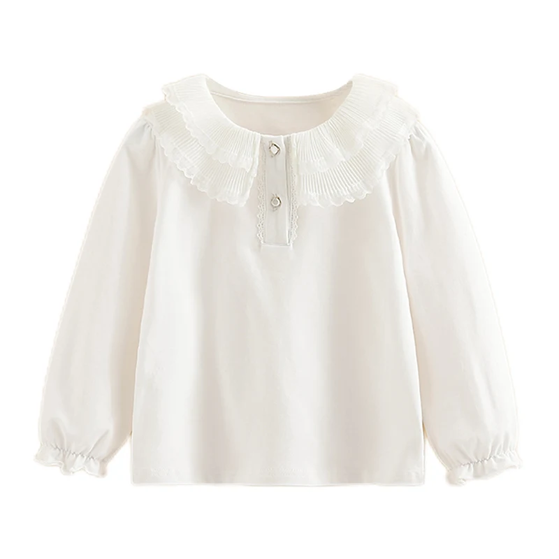 2023 Spring Autumn Fashion 3-12 Years Old Children'S Clothing Kids Lace Patchwork Peterpan Long Sleeve Tops Girls Basic T Shirts image 5