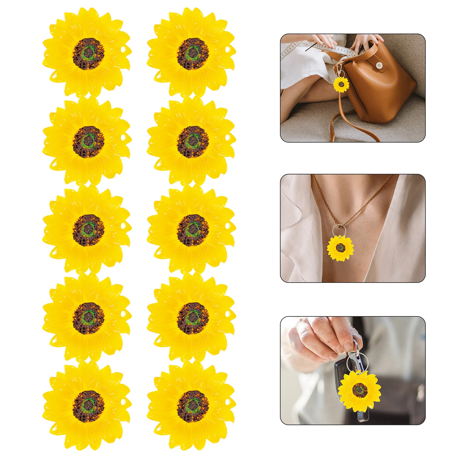 10 Pcs Sunflower Keychain Hanging for Decoration Party Car Dashboard Decorations Resin