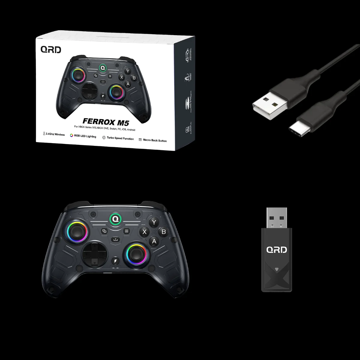 QRD FERROX M5 2.4Ghz Xbox وحدة تحكم الألعاب لوحة ألعاب لاسلكية لسلسلة Xbox X/Xbox Series S/Xbox One مع عصا التحكم بتأثير القاعة