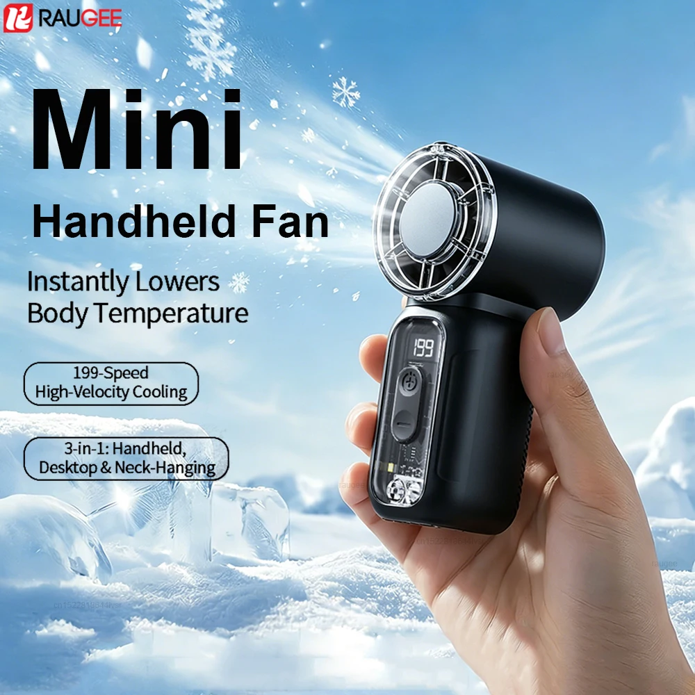 Portable Handheld Fan Mini USB Fan Small Pocket Fan 1200mAh Rechargeable Outdoor Cooling Fan with Digital Display and Lighting﻿