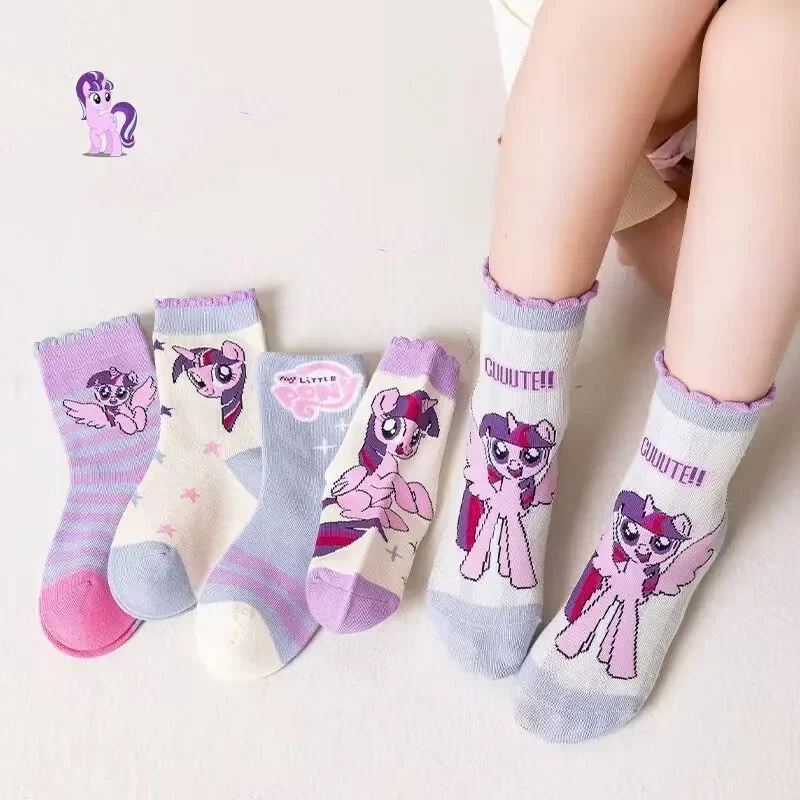 New Kawaii My Little Pony Socks Twilight Sparkle Anime Cartoon Children's Princess Socks Comfortable Cotton Mid Tube Socks Gifts