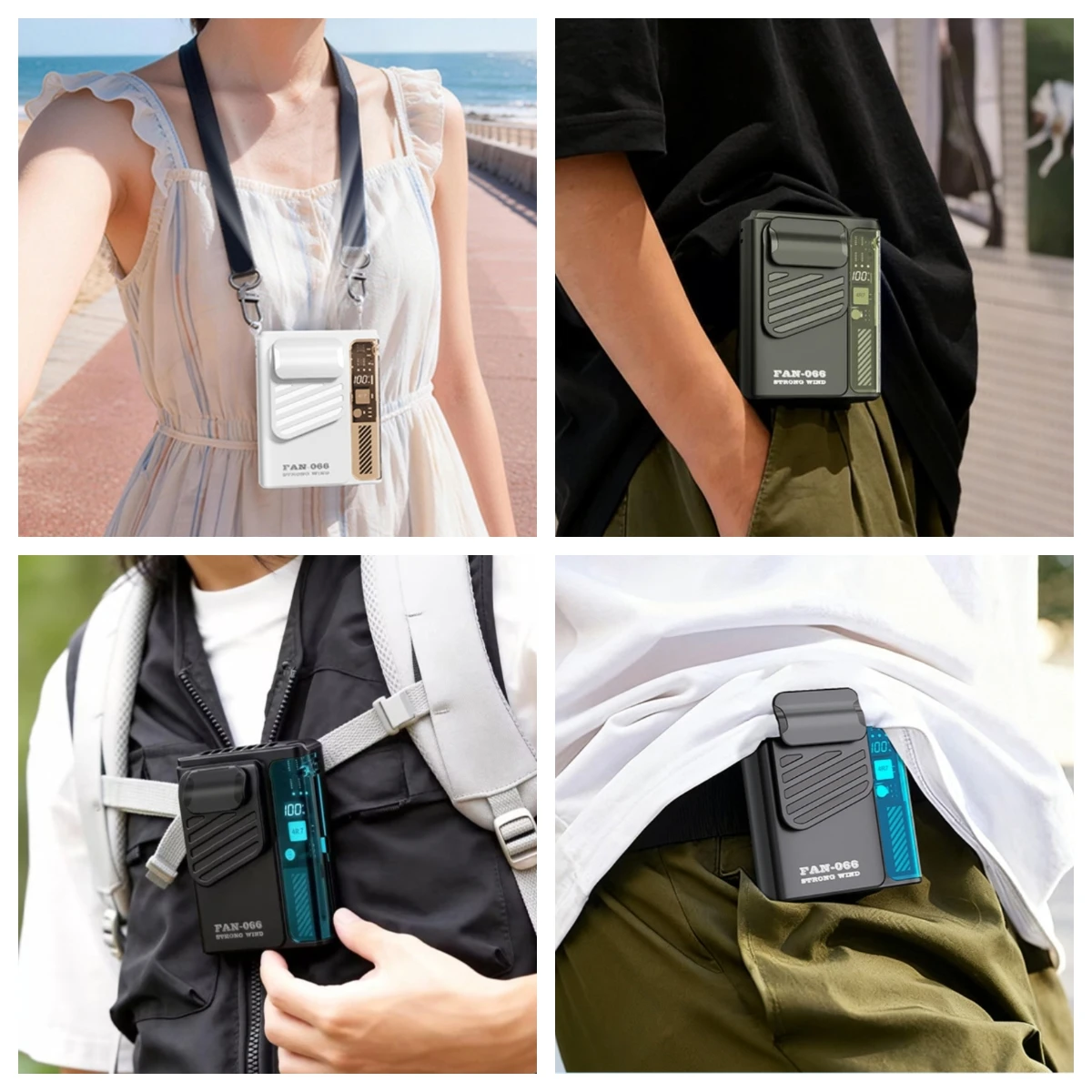 Portable Waist Fan with Belt Clip, Neck Hanging Clip-on Shirt Fan, Wearable Outdoor Camping Neck Fan for Men And Women, Black