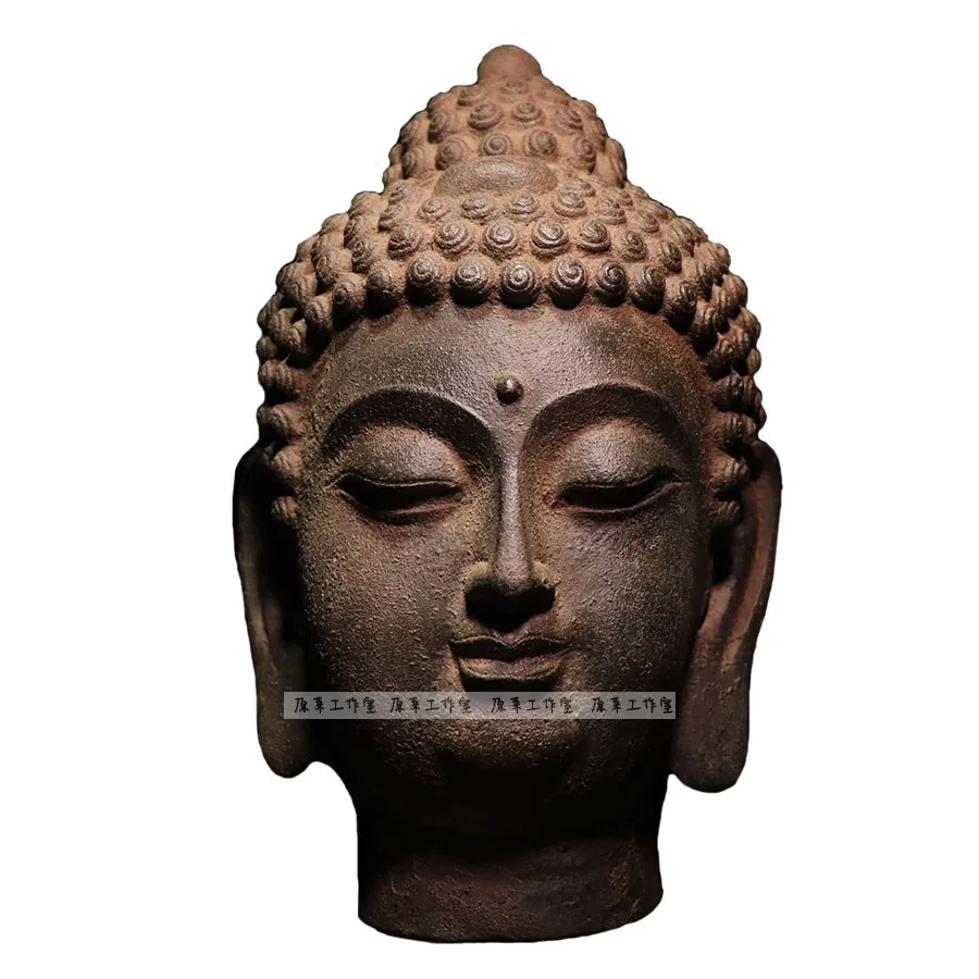 

Antique Crafts Old Iron Ware Buddha Head Sakyamani Buddha like Antique Coated Pulp Old-Fashioned