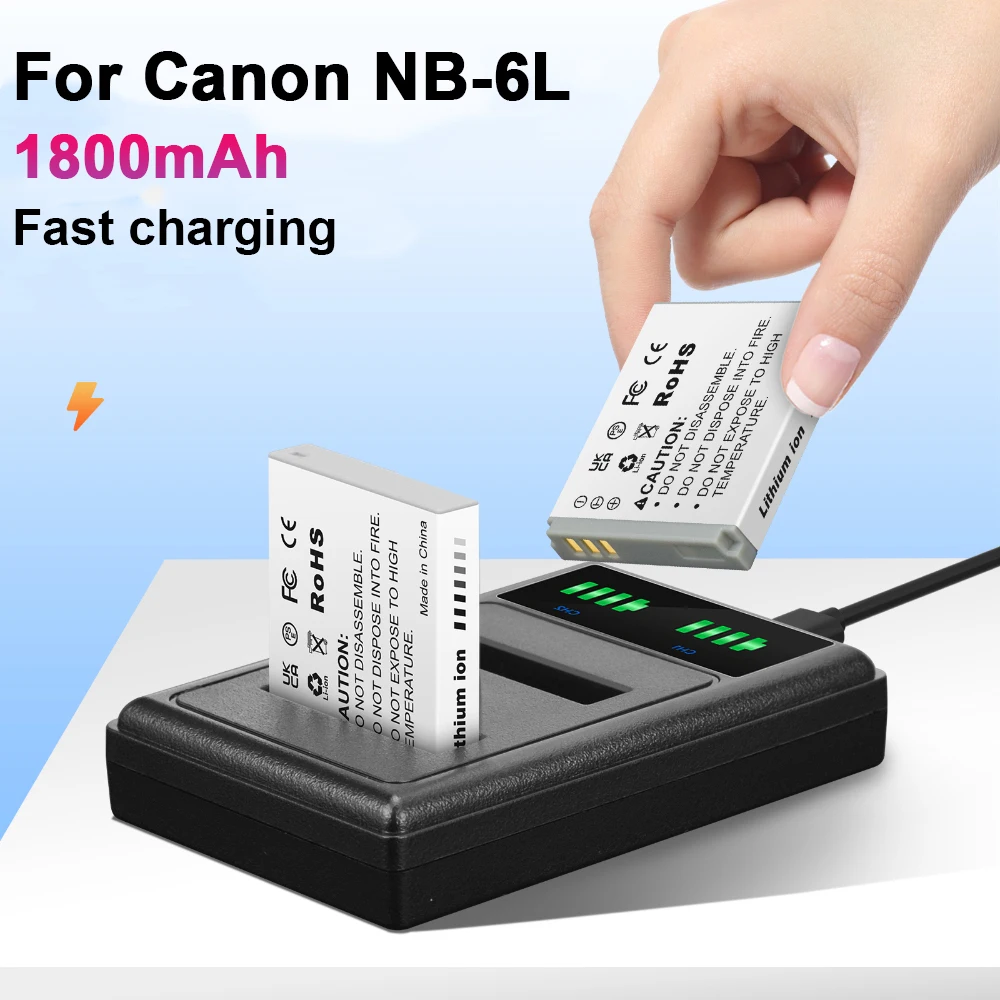 

1800mAh NB-6L NB6LH NB-6LH Camera Battery with Dual slot Charger For Canon PowerShot D30 D10 S120 S90 SX700HS IXUS210 SD35001S