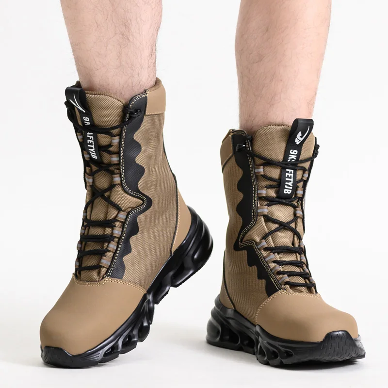 Safety Boots Men Puncture-Proof Work Boots Steel Toe Shoes Mid-Calf Boots Outdoors Combat Boots Protective Shoes Indestructible