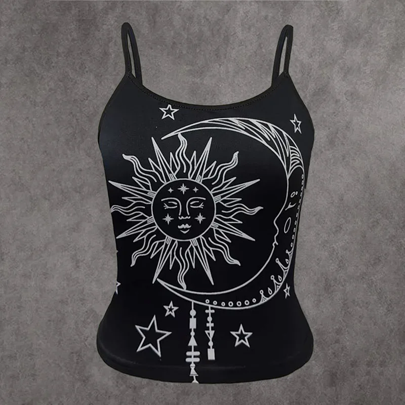 New Personalized Printed Adjustable Shoulder Strap Camisole Women's Fashionable and Elegant off Shoulder Sleeveless Tops Y2k